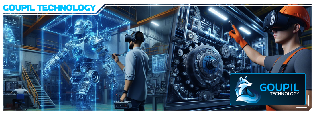 The name of the project is Goupil Technology and the picture displays futuristic features like holograms and VR headsets, representing industrial digitalisation and immersive training